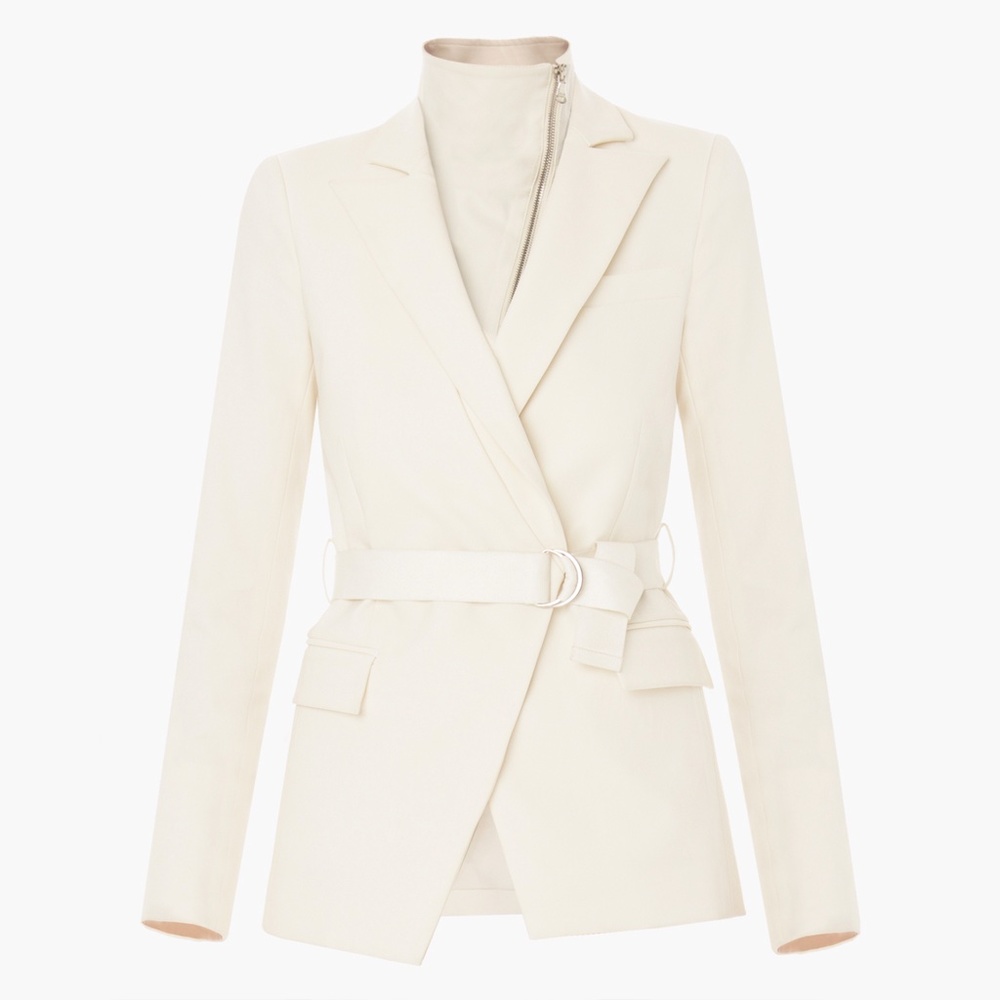 VERONICA BEARD white palm peak lapel belted blazer